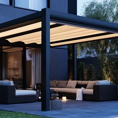 Ein moderner Gartenpavillon unterstreicht die Eleganz von Holzgartenpavillons.