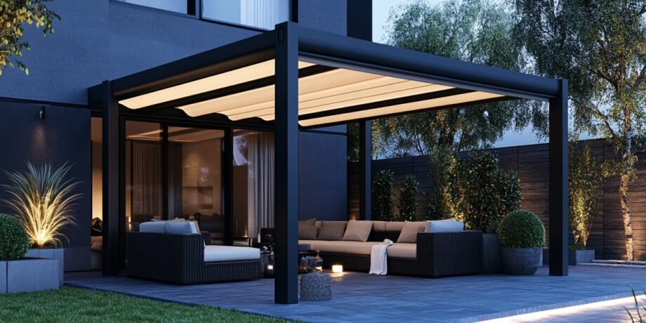 Ein moderner Gartenpavillon unterstreicht die Eleganz von Holzgartenpavillons.